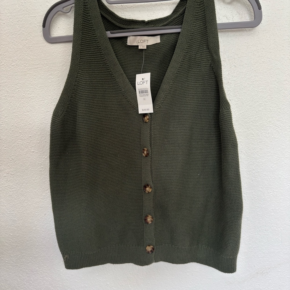 LOFT Olive Green Button-Up Sweater Vest